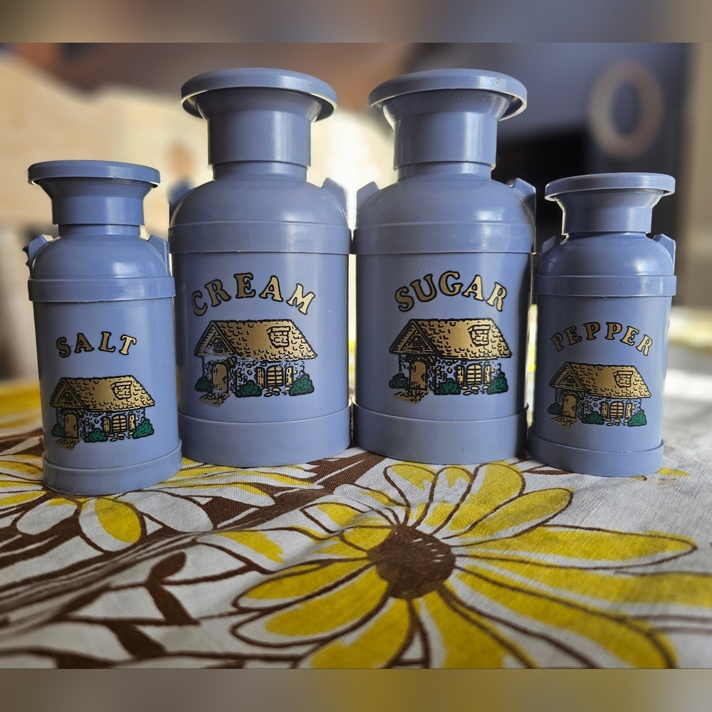 Plastic Vintage Blue Canister Set with Cottage Design